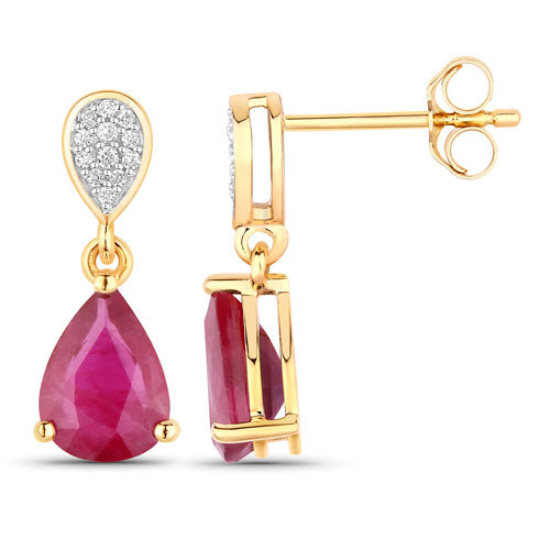 2.46 Carat Genuine Ruby and White Diamond 14K Yellow Gold Earrings by Bids.com