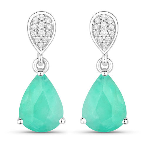 2.28 Carat Genuine Zambian Emerald and White Diamond 10K White Gold Earrings by Bids.com