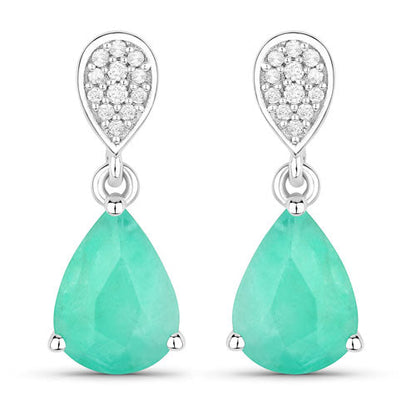2.28 Carat Genuine Zambian Emerald and White Diamond 10K White Gold Earrings by Bids.com