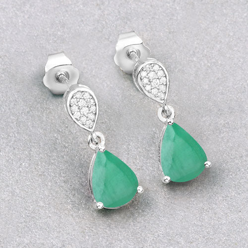 2.28 Carat Genuine Zambian Emerald and White Diamond 10K White Gold Earrings by Bids.com