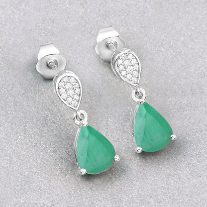2.28 Carat Genuine Zambian Emerald and White Diamond 10K White Gold Earrings by Bids.com