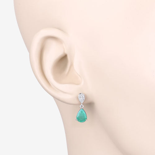 2.28 Carat Genuine Zambian Emerald and White Diamond 10K White Gold Earrings by Bids.com