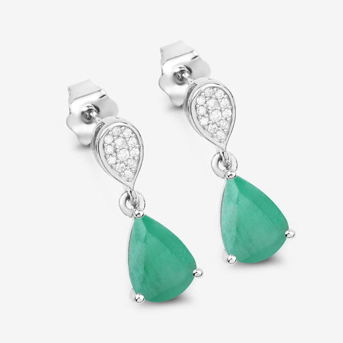 2.28 Carat Genuine Zambian Emerald and White Diamond 10K White Gold Earrings by Bids.com