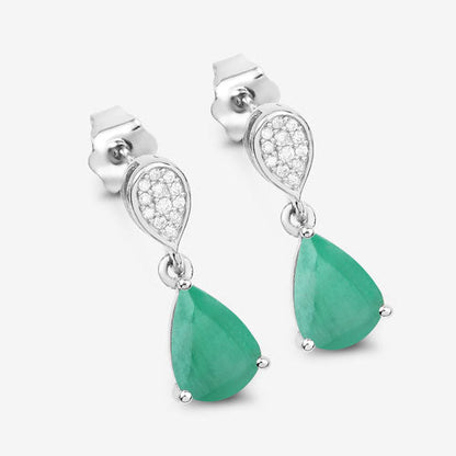 2.28 Carat Genuine Zambian Emerald and White Diamond 10K White Gold Earrings by Bids.com