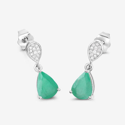 2.28 Carat Genuine Zambian Emerald and White Diamond 10K White Gold Earrings by Bids.com