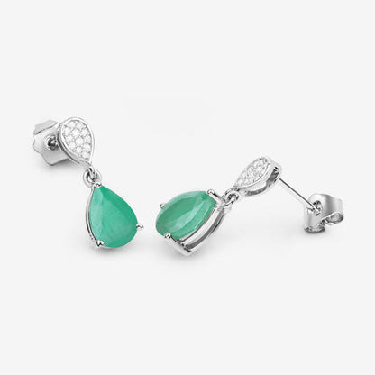 2.28 Carat Genuine Zambian Emerald and White Diamond 10K White Gold Earrings by Bids.com