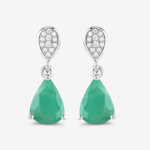 2.28 Carat Genuine Zambian Emerald and White Diamond 10K White Gold Earrings by Bids.com