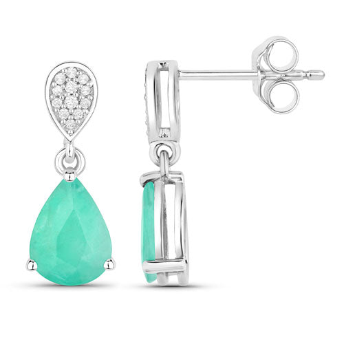 2.28 Carat Genuine Zambian Emerald and White Diamond 10K White Gold Earrings by Bids.com