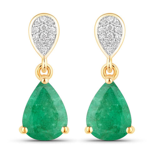 2.28 Carat Genuine Zambian Emerald and White Diamond 10K Yellow Gold Earrings by Bids.com
