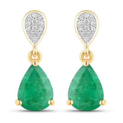 2.28 Carat Genuine Zambian Emerald and White Diamond 10K Yellow Gold Earrings by Bids.com