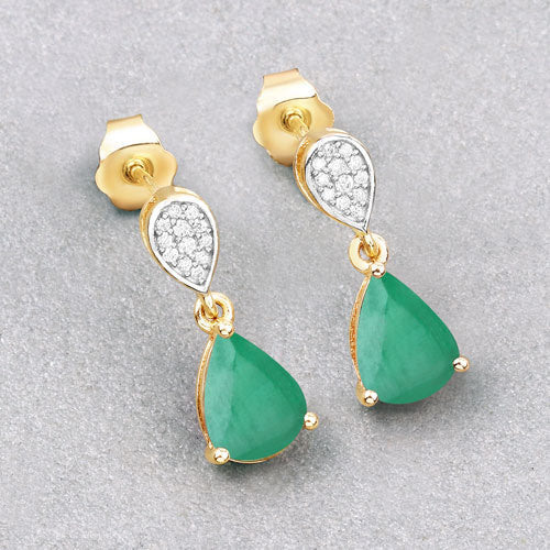 2.28 Carat Genuine Zambian Emerald and White Diamond 10K Yellow Gold Earrings by Bids.com