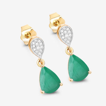 2.28 Carat Genuine Zambian Emerald and White Diamond 10K Yellow Gold Earrings by Bids.com