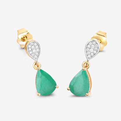 2.28 Carat Genuine Zambian Emerald and White Diamond 10K Yellow Gold Earrings by Bids.com