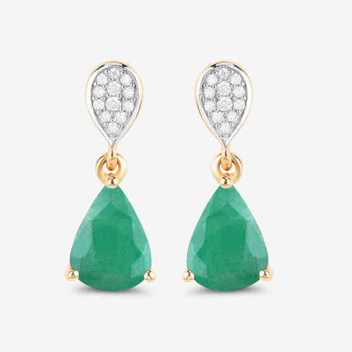 2.28 Carat Genuine Zambian Emerald and White Diamond 10K Yellow Gold Earrings by Bids.com