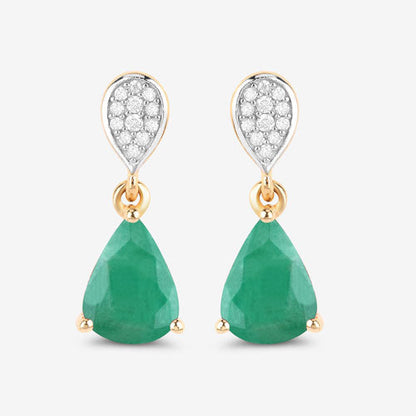 2.28 Carat Genuine Zambian Emerald and White Diamond 10K Yellow Gold Earrings by Bids.com
