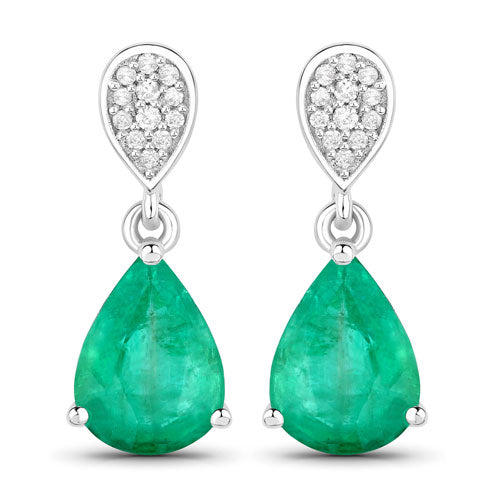 2.28 Carat Genuine Zambian Emerald and White Diamond 14K White Gold Earrings by Bids.com