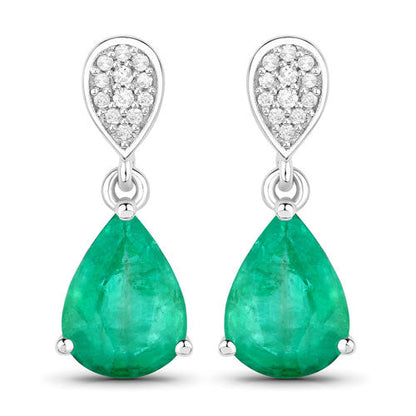 2.28 Carat Genuine Zambian Emerald and White Diamond 14K White Gold Earrings by Bids.com