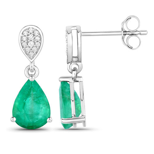 2.28 Carat Genuine Zambian Emerald and White Diamond 14K White Gold Earrings by Bids.com