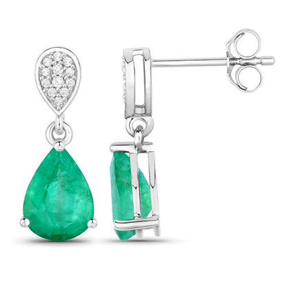 2.28 Carat Genuine Zambian Emerald and White Diamond 14K White Gold Earrings by Bids.com