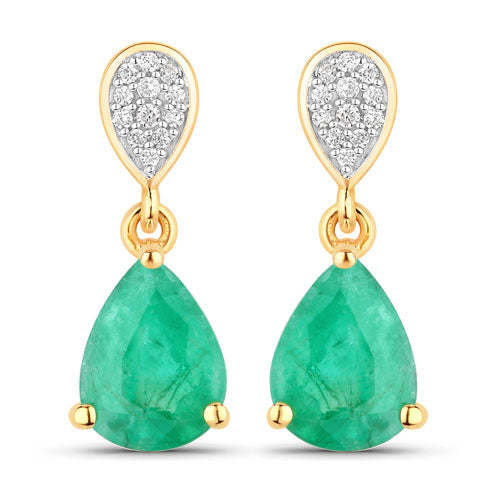 2.28 Carat Genuine Zambian Emerald and White Diamond 14K Yellow Gold Earrings by Bids.com