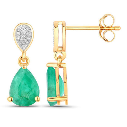 2.28 Carat Genuine Zambian Emerald and White Diamond 14K Yellow Gold Earrings by Bids.com