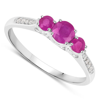 0.61 Carat Genuine Ruby and White Diamond 14K White Gold Ring by Bids.com