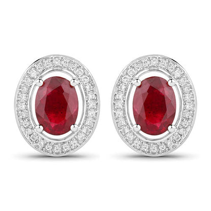 2.12 Carat Genuine Ruby and White Diamond 14K White Gold Earrings by Bids.com