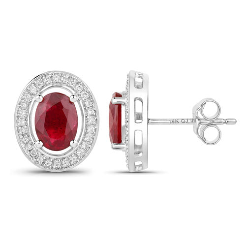 2.12 Carat Genuine Ruby and White Diamond 14K White Gold Earrings by Bids.com