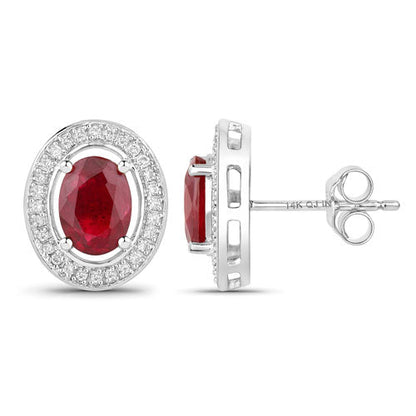 2.12 Carat Genuine Ruby and White Diamond 14K White Gold Earrings by Bids.com