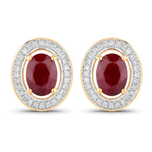 2.12 Carat Genuine Ruby and White Diamond 14K Yellow Gold Earrings by Bids.com