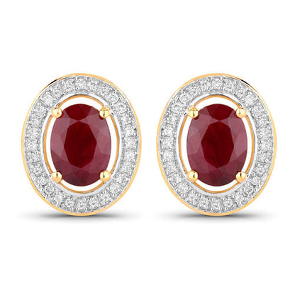 2.12 Carat Genuine Ruby and White Diamond 14K Yellow Gold Earrings by Bids.com