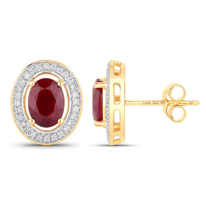2.12 Carat Genuine Ruby and White Diamond 14K Yellow Gold Earrings by Bids.com