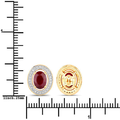 2.12 Carat Genuine Ruby and White Diamond 14K Yellow Gold Earrings by Bids.com