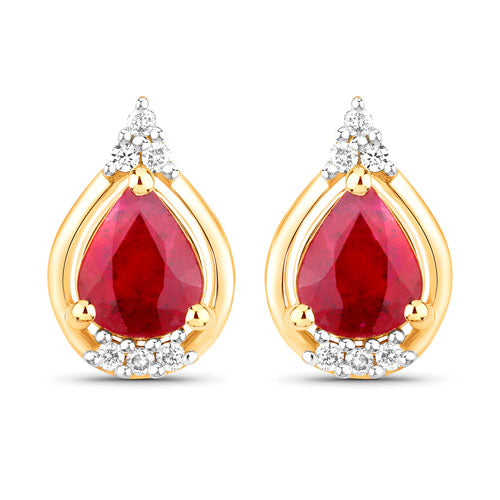 1.36 Carat Genuine Ruby and White Diamond 14K Yellow Gold Earrings by Bids.com