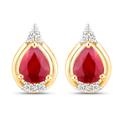 1.36 Carat Genuine Ruby and White Diamond 14K Yellow Gold Earrings by Bids.com