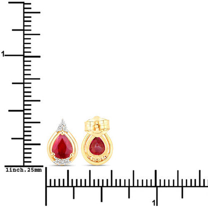 1.36 Carat Genuine Ruby and White Diamond 14K Yellow Gold Earrings by Bids.com