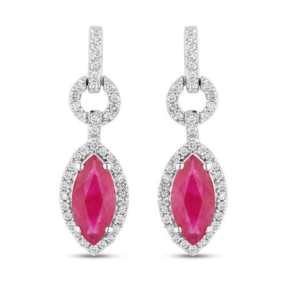 1.23 Carat Genuine Ruby and White Diamond 14K White Gold Earrings by Bids.com
