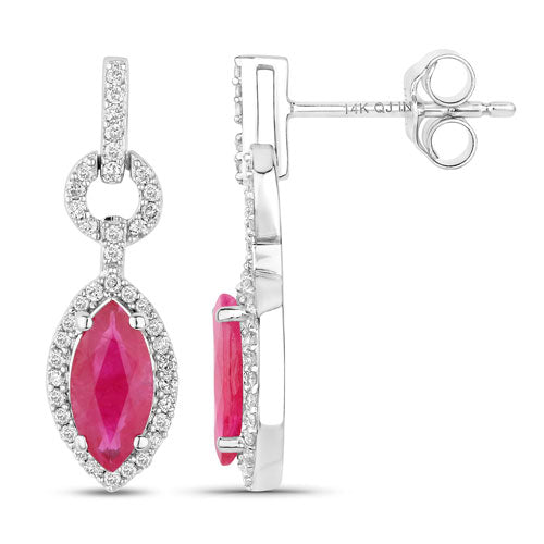 1.23 Carat Genuine Ruby and White Diamond 14K White Gold Earrings by Bids.com