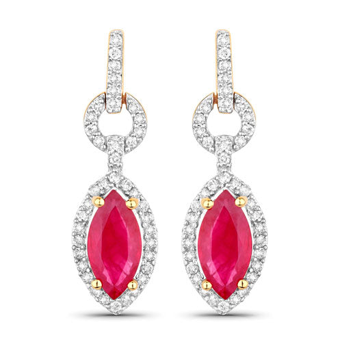 1.23 Carat Genuine Ruby and White Diamond 14K Yellow Gold Earrings by Bids.com
