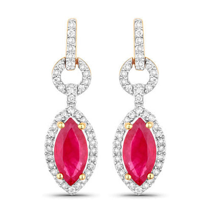 1.23 Carat Genuine Ruby and White Diamond 14K Yellow Gold Earrings by Bids.com