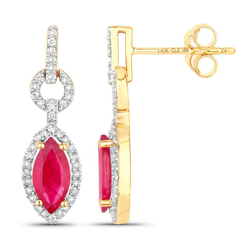 1.23 Carat Genuine Ruby and White Diamond 14K Yellow Gold Earrings by Bids.com
