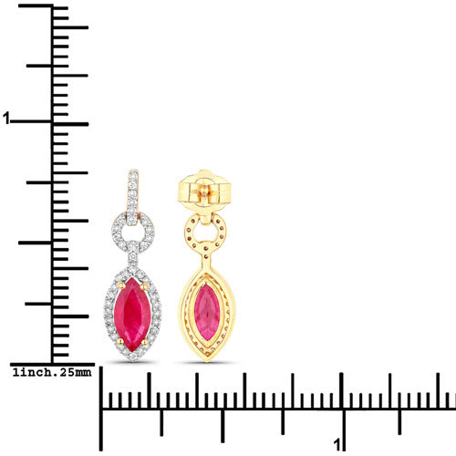 1.23 Carat Genuine Ruby and White Diamond 14K Yellow Gold Earrings by Bids.com