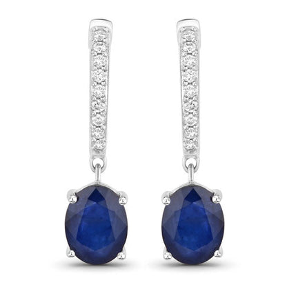 3.24 Carat Genuine Blue Sapphire and White Diamond 14K White Gold Earrings by Bids.com