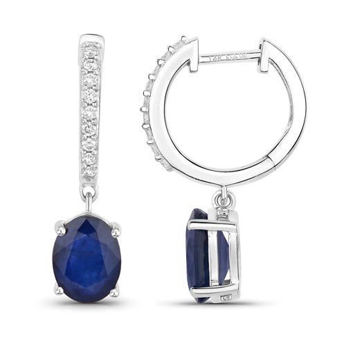 3.24 Carat Genuine Blue Sapphire and White Diamond 14K White Gold Earrings by Bids.com