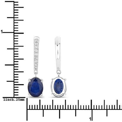 3.24 Carat Genuine Blue Sapphire and White Diamond 14K White Gold Earrings by Bids.com