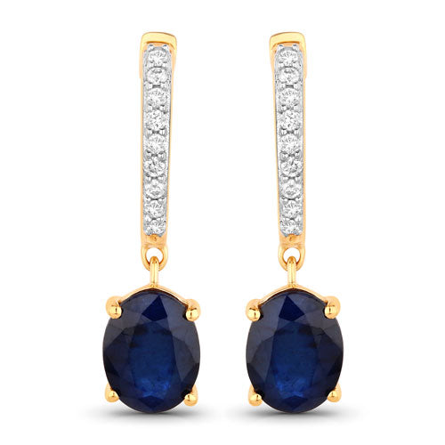 3.24 Carat Genuine Blue Sapphire and White Diamond 14K Yellow Gold Earrings by Bids.com