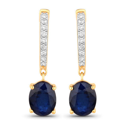 3.24 Carat Genuine Blue Sapphire and White Diamond 14K Yellow Gold Earrings by Bids.com