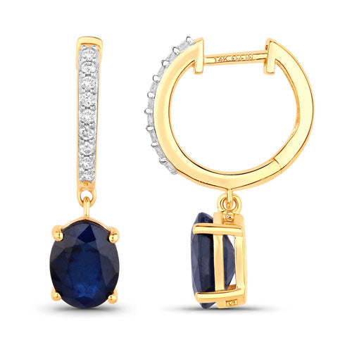 3.24 Carat Genuine Blue Sapphire and White Diamond 14K Yellow Gold Earrings by Bids.com