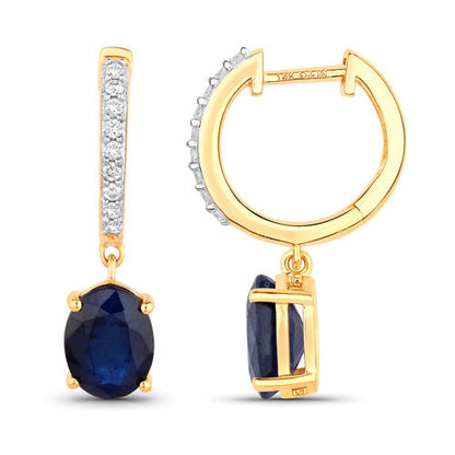 3.24 Carat Genuine Blue Sapphire and White Diamond 14K Yellow Gold Earrings by Bids.com
