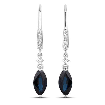 2.73 Carat Genuine Blue Sapphire and White Diamond 14K White Gold Earrings by Bids.com